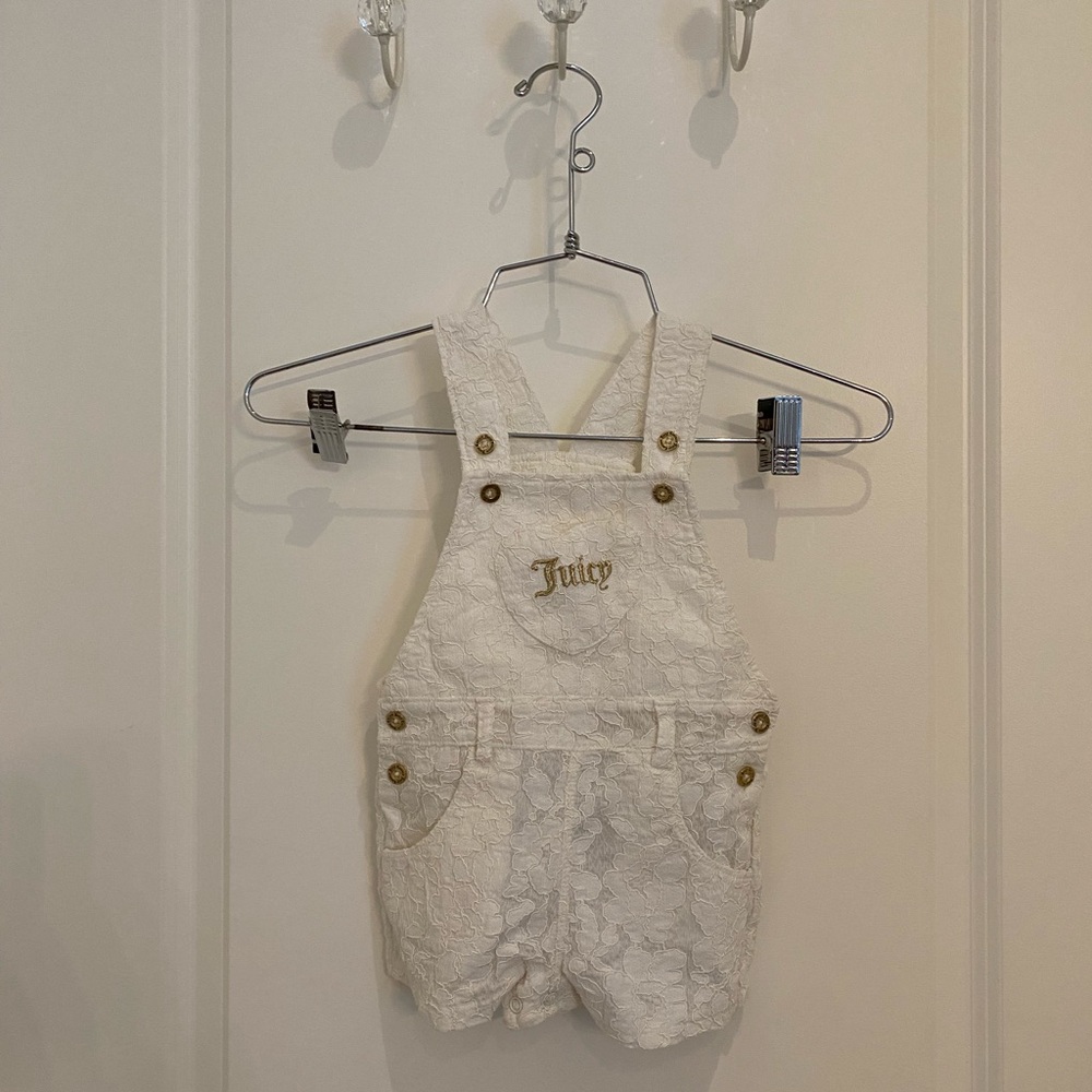 Juicy Couture White Distressed Denim Overalls